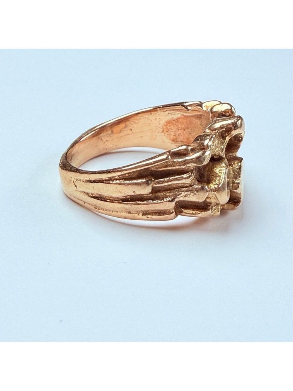Estate 14K Solid Yellow Gold 11.5mm Nugget Signet Vintage Mens Pinky Ring Size 7 - Picture 7 of 12